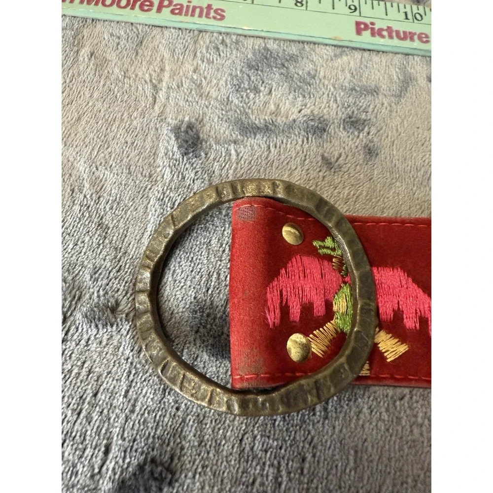 Vintage Red embroidered Thunderbird Indian Eagle belt with hand, hammered buckle
